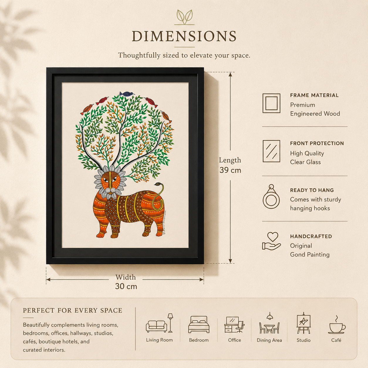 Tree of Life Guardian | Original Handcrafted Lion Painting | Premium Tribal Wall Art by Bambooraj