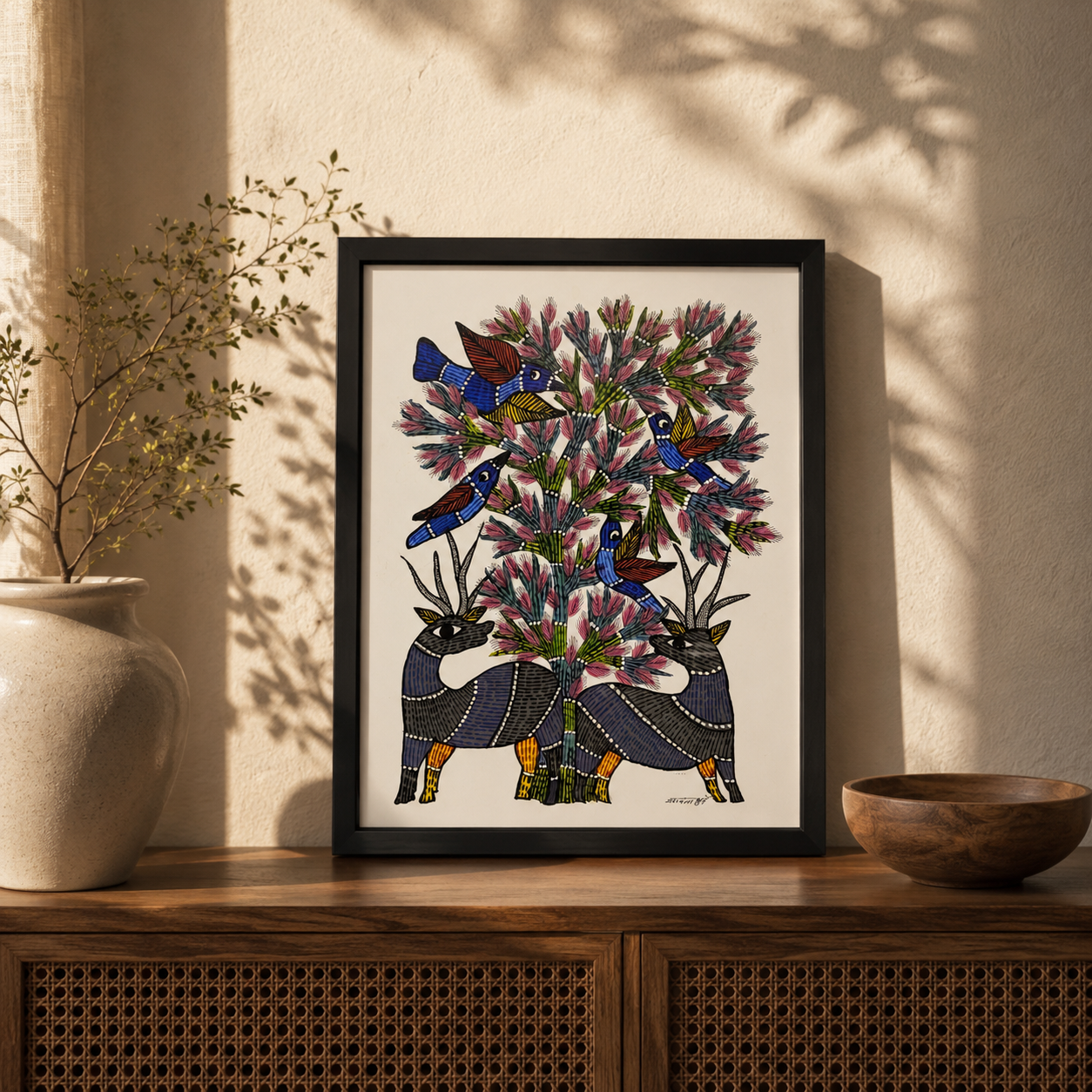 Original Handcrafted Painting | Premium Tribal Wall Art | Harmony Beneath the Blossoms