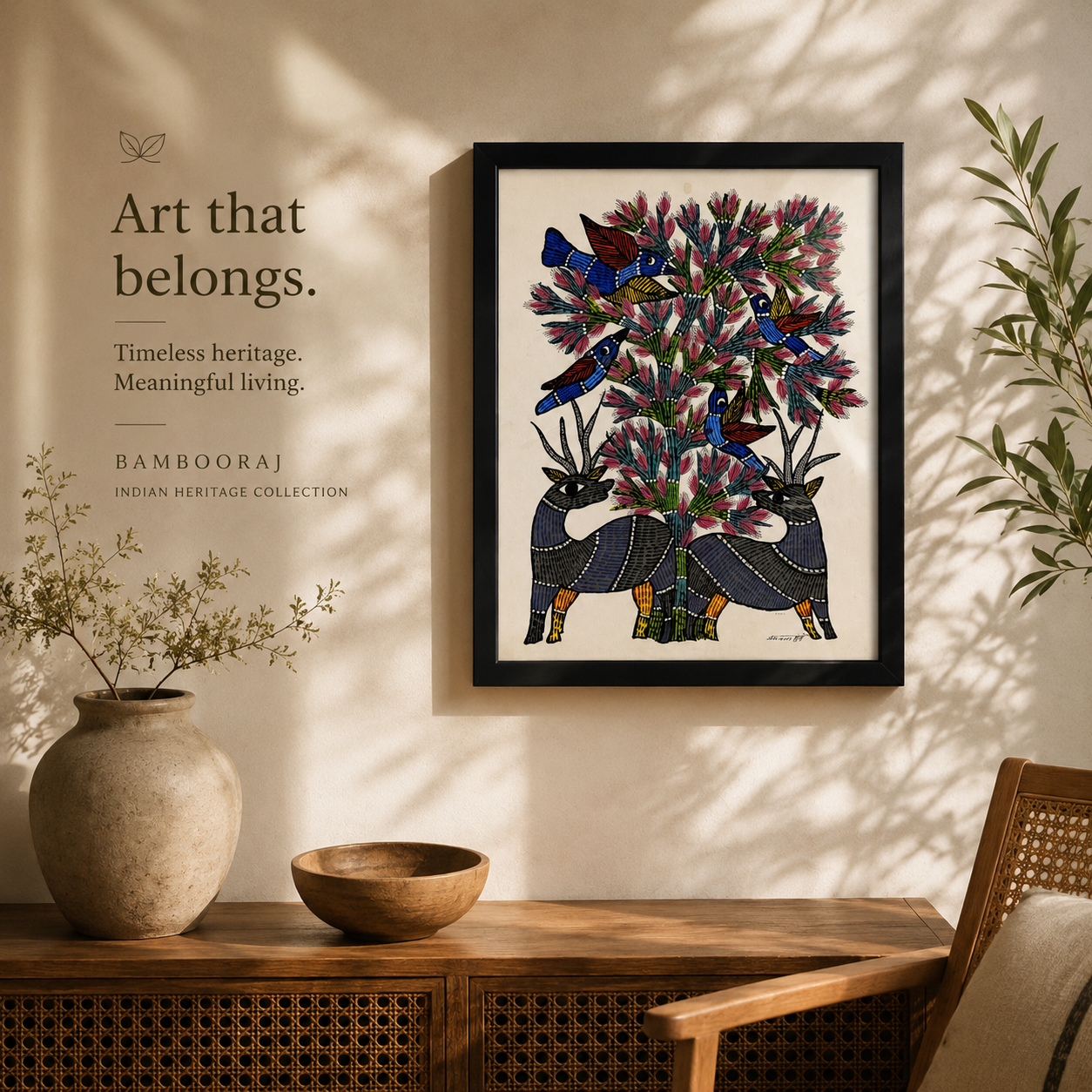 Original Handcrafted Painting | Premium Tribal Wall Art | Harmony Beneath the Blossoms