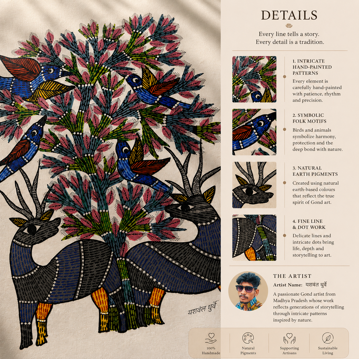 Original Handcrafted Painting | Premium Tribal Wall Art | Harmony Beneath the Blossoms