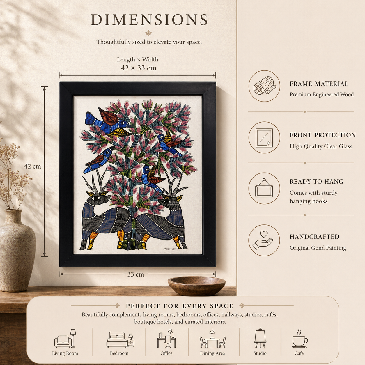 Original Handcrafted Painting | Premium Tribal Wall Art | Harmony Beneath the Blossoms