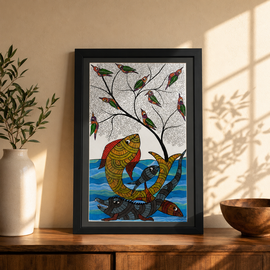 River of Life | Original Handcrafted Gond Painting | Premium Wall Art by Bambooraj