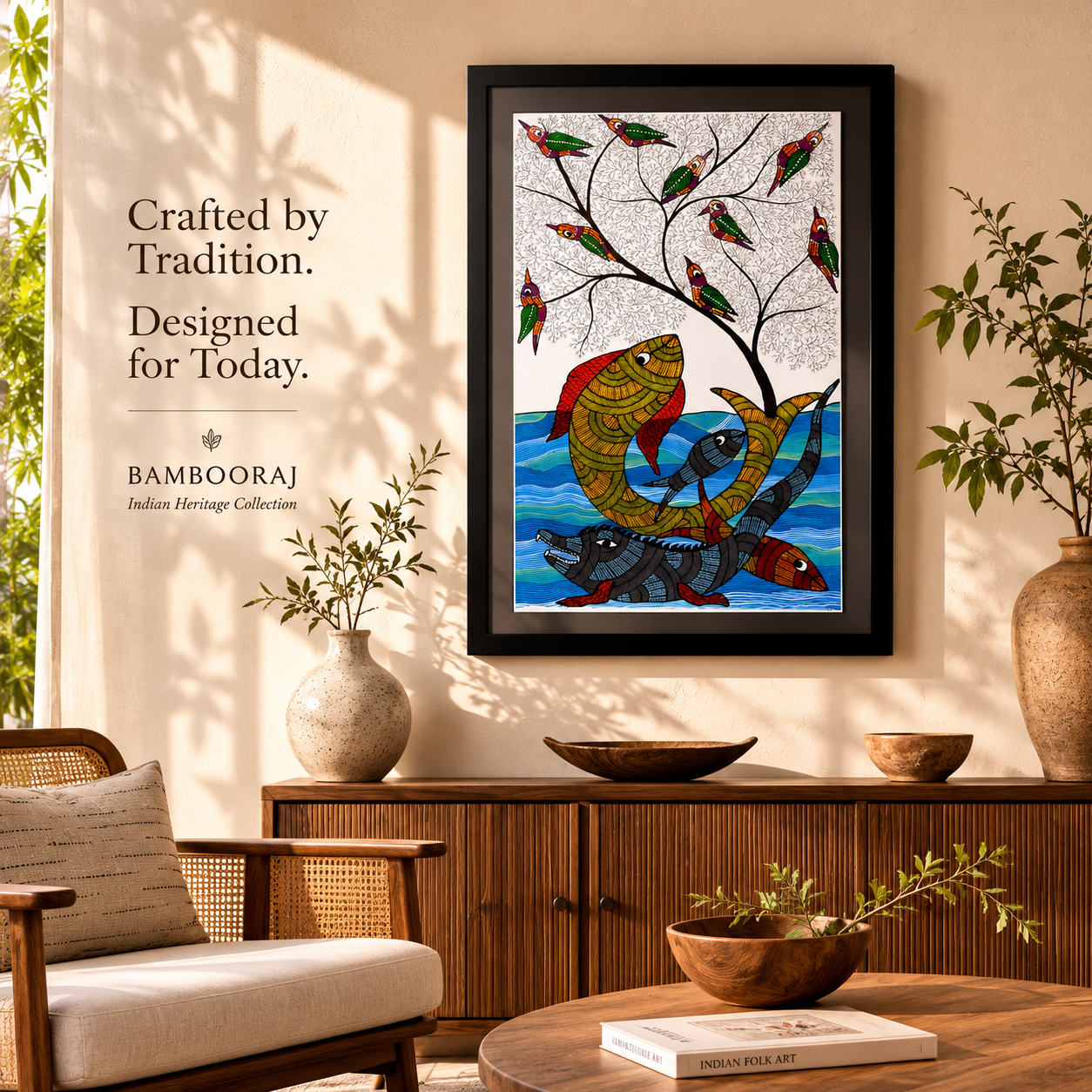 River of Life | Original Handcrafted Gond Painting | Premium Wall Art by Bambooraj