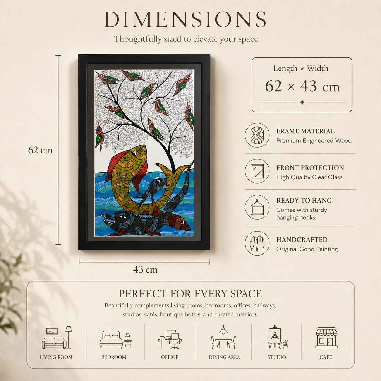River of Life | Original Handcrafted Gond Painting | Premium Wall Art by Bambooraj