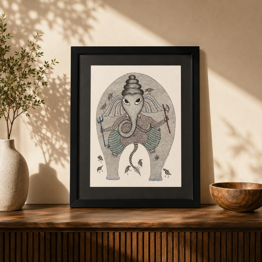 Vighnaharta Ganesha | Original Handcrafted Painting | Sacred Tribal Wall Art by Bambooraj
