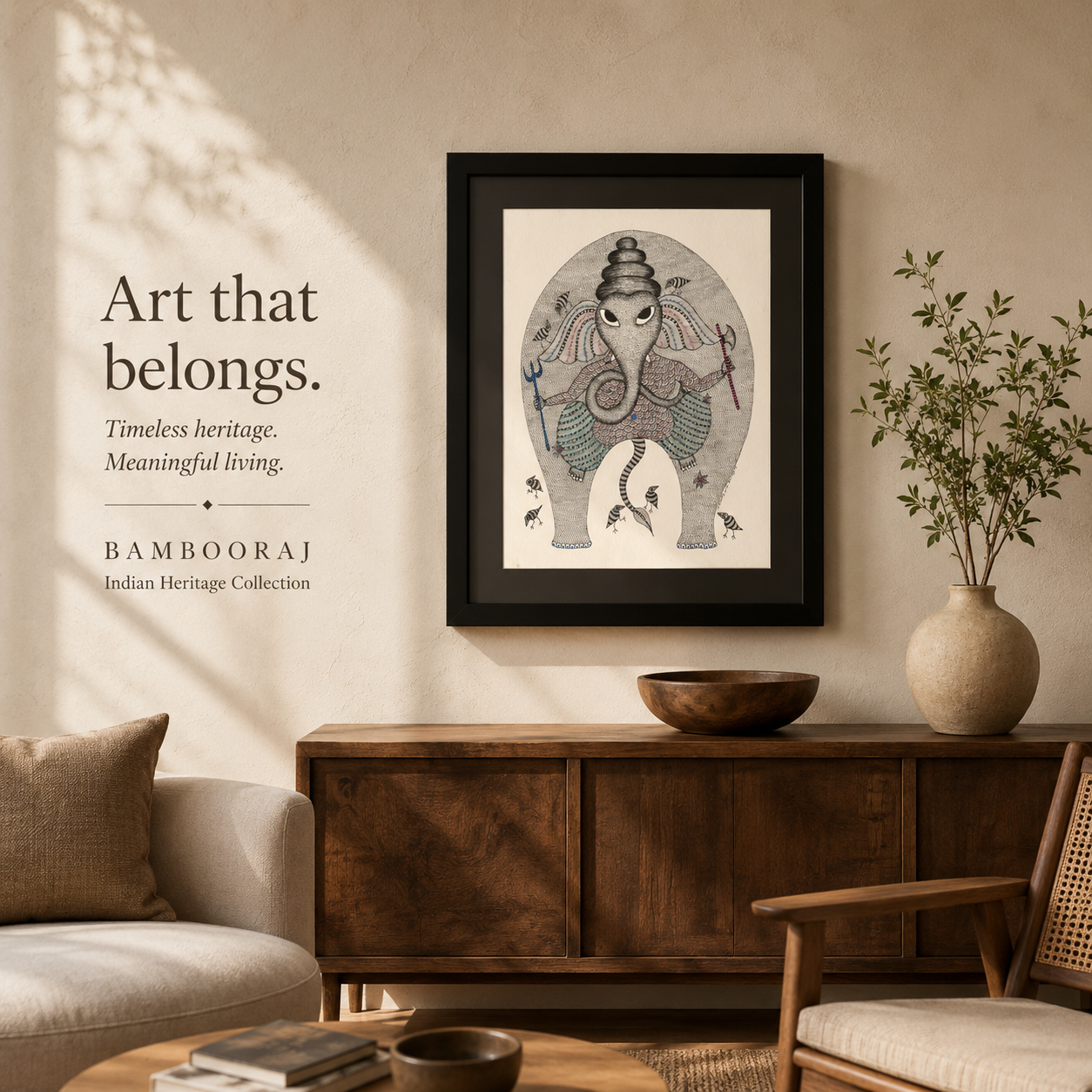 Vighnaharta Ganesha | Original Handcrafted Painting | Sacred Tribal Wall Art by Bambooraj