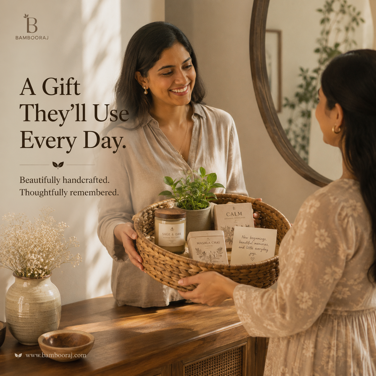 Decorative Storage Basket | Handwoven Water Hyacinth Round Tray | Multipurpose
