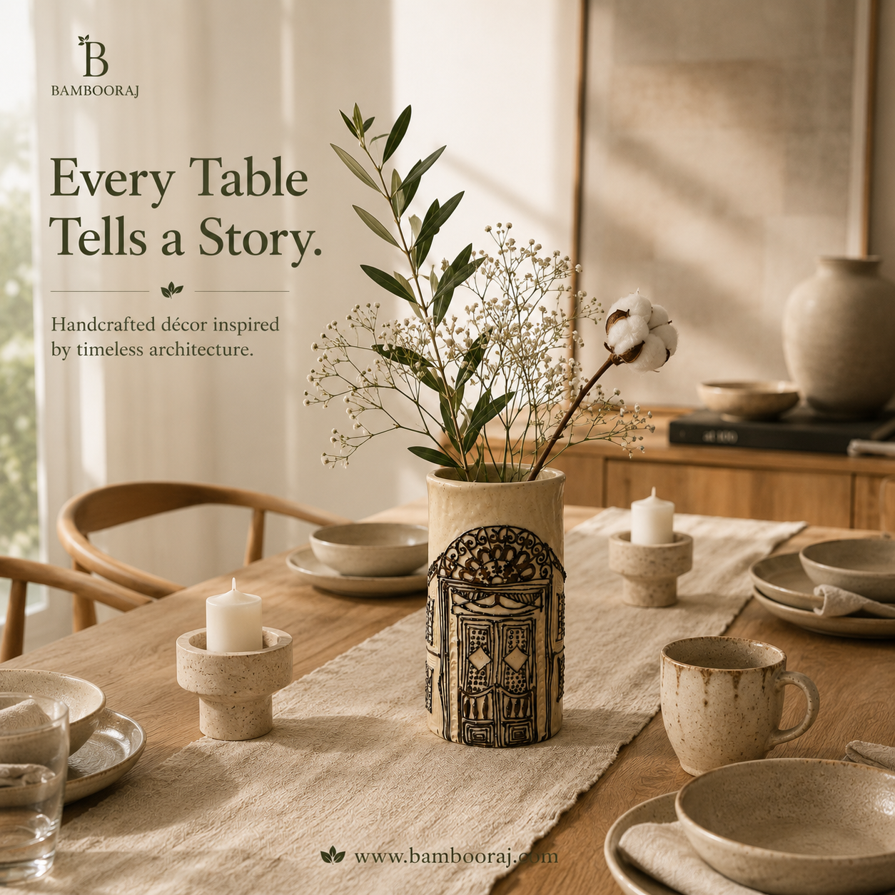 Jharokha Ceramic Vase | Handmade Architectural Vase | Artisan Sustainable Decor | Bambooraj