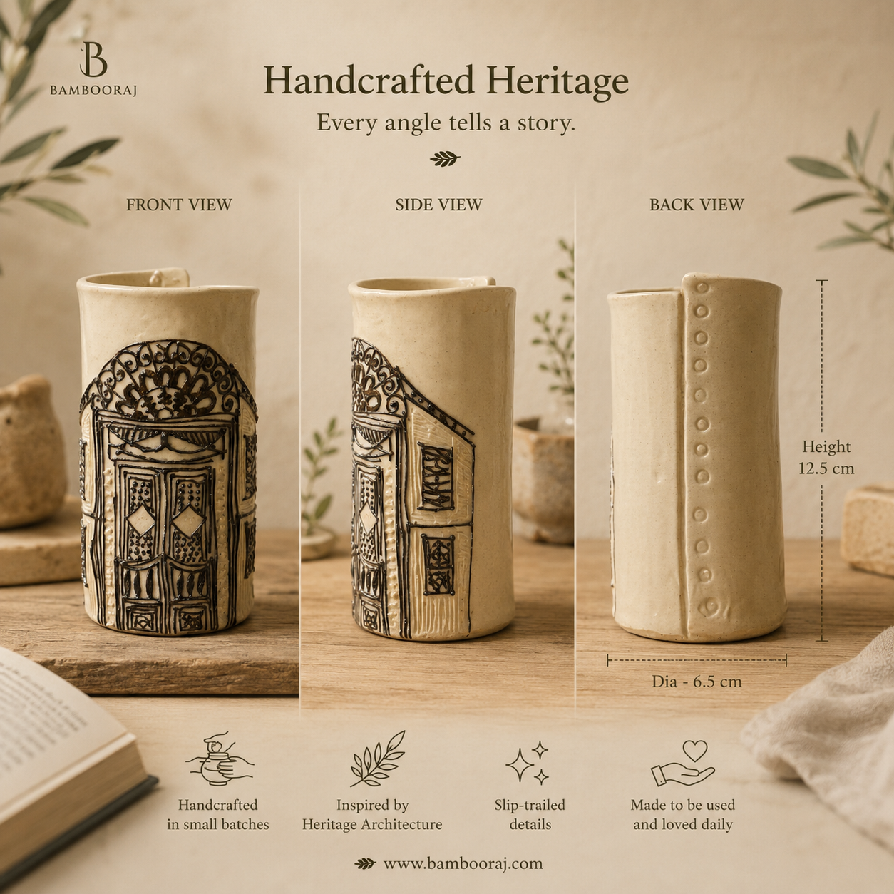 Jharokha Ceramic Vase | Handmade Architectural Vase | Artisan Sustainable Decor | Bambooraj