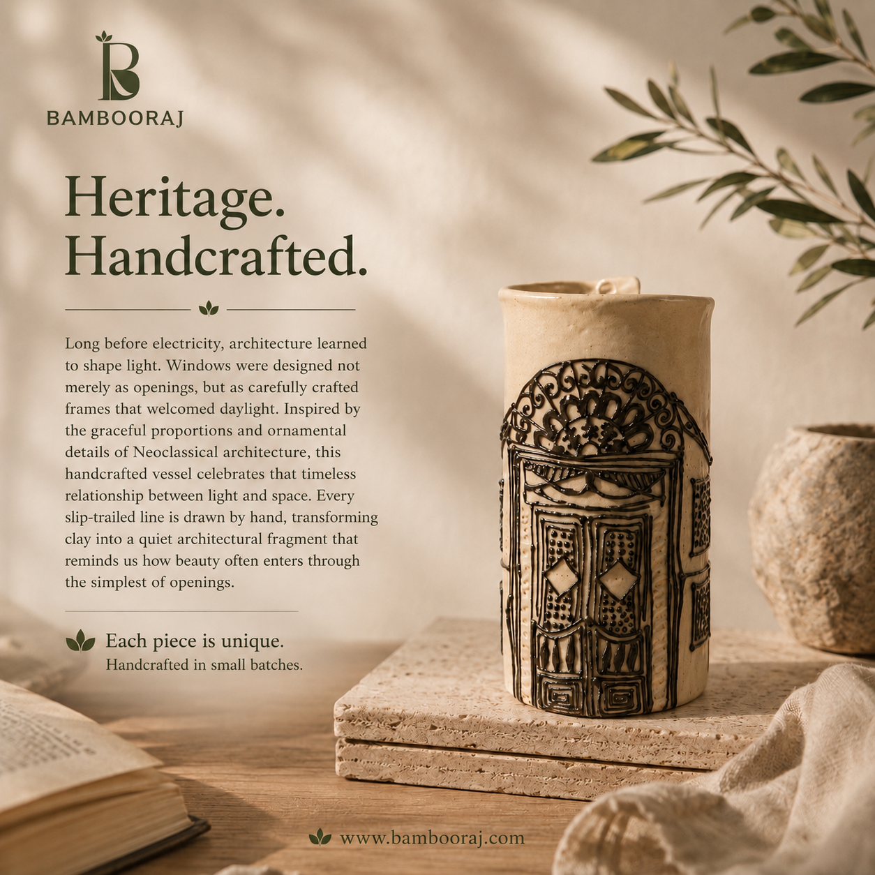 Jharokha Ceramic Vase | Handmade Architectural Vase | Artisan Sustainable Decor | Bambooraj