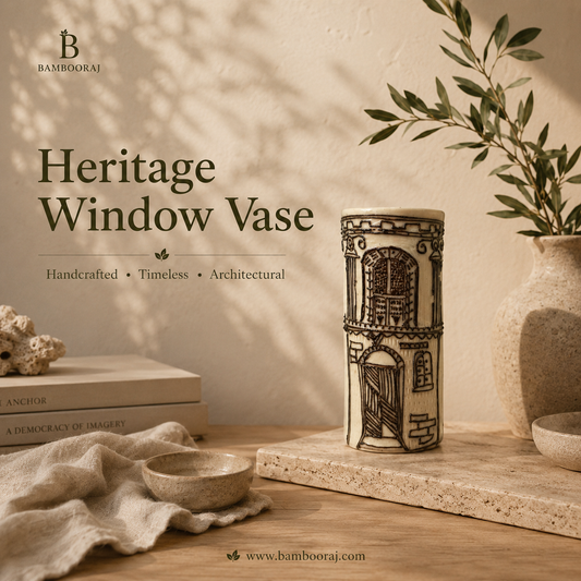 Heritage Window Ceramic Vase | Handmade Architectural Decor | Artisan Sustainable Vase | Bambooraj