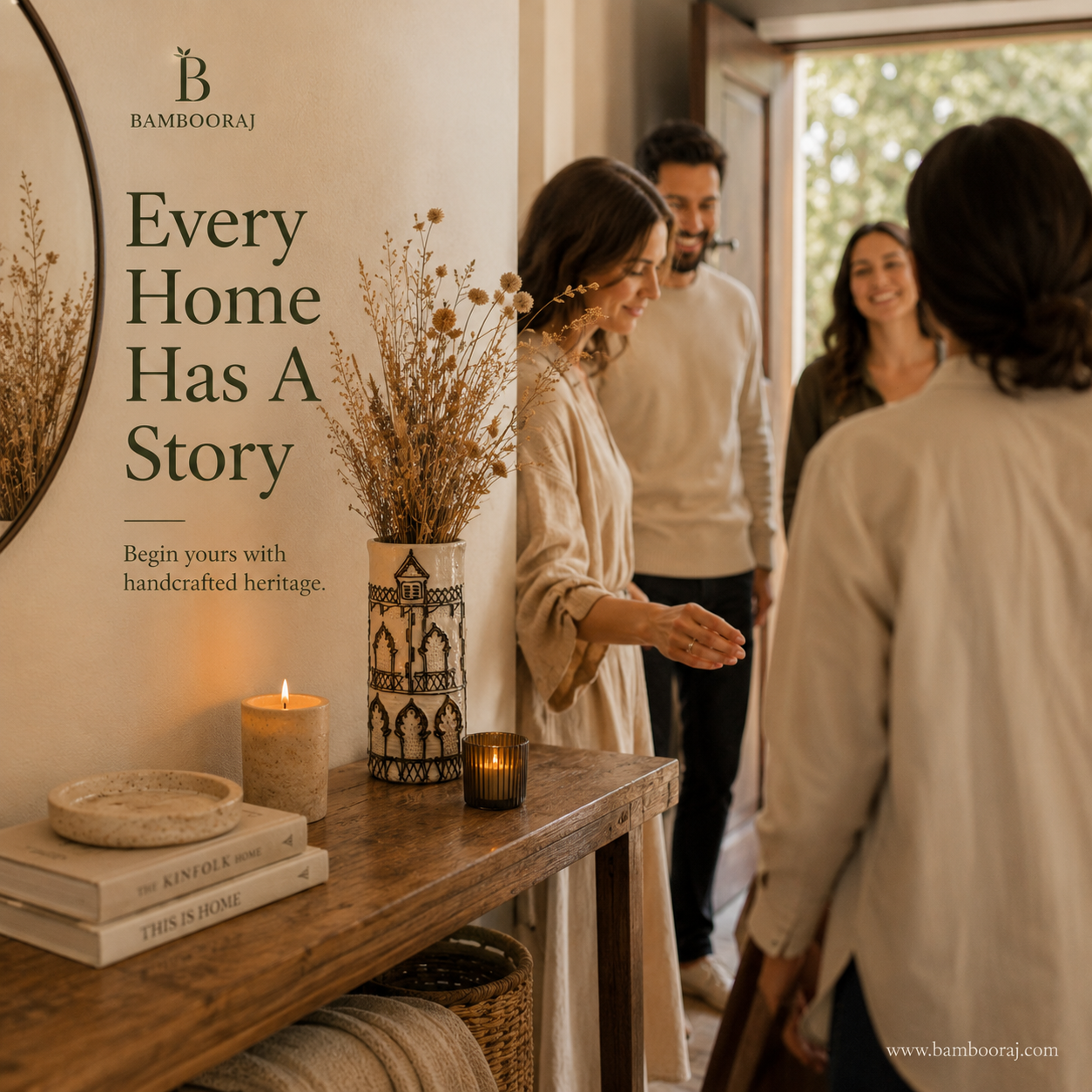 Neoclassical Ceramic Vase | Handmade Slip-Trailed Architectural  | Sustainable Home Décor | Bambooraj