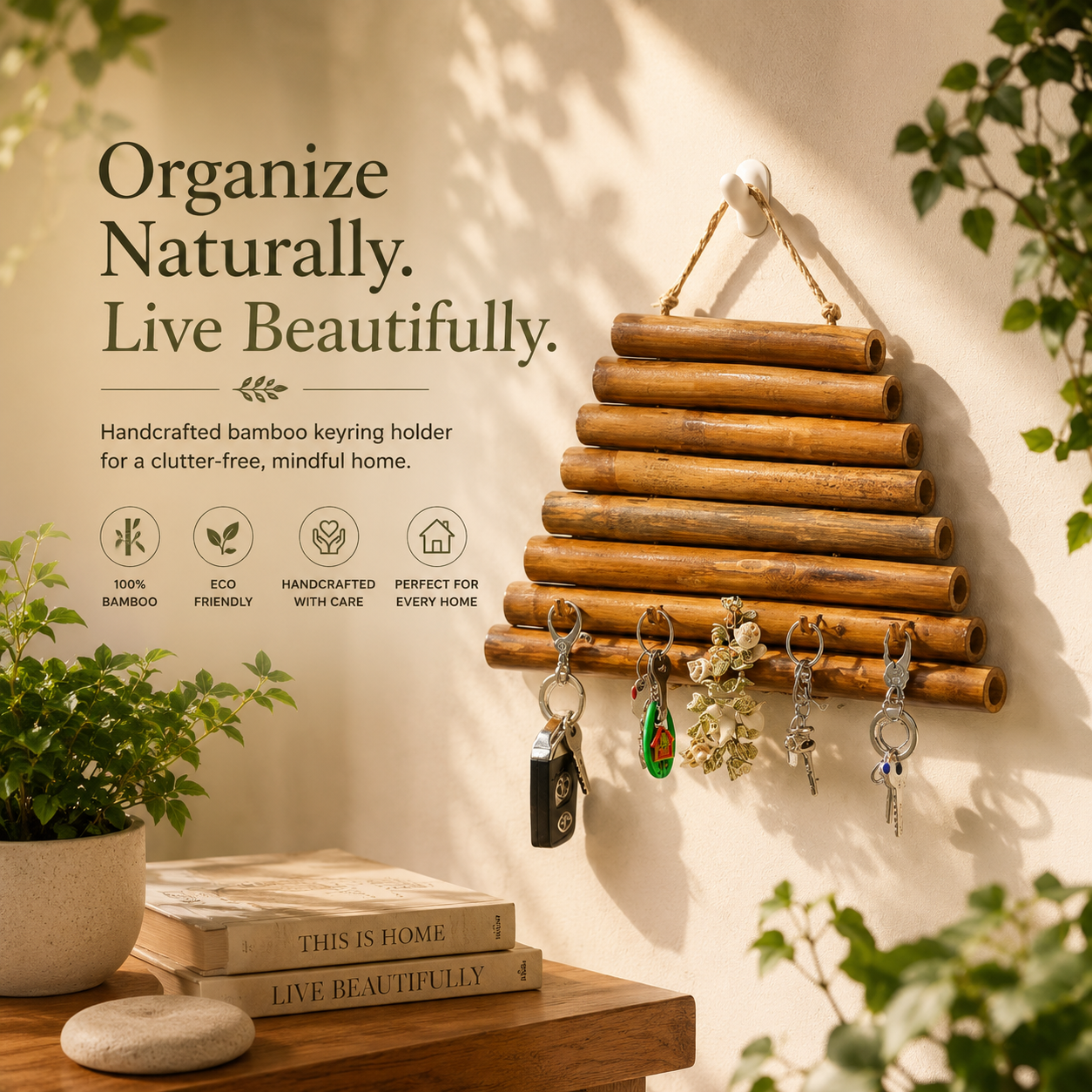 Bamboo Keyring Holder| Sustainable, Eco-Friendly Key Organisation| Key-chain Holder| Wall Décor