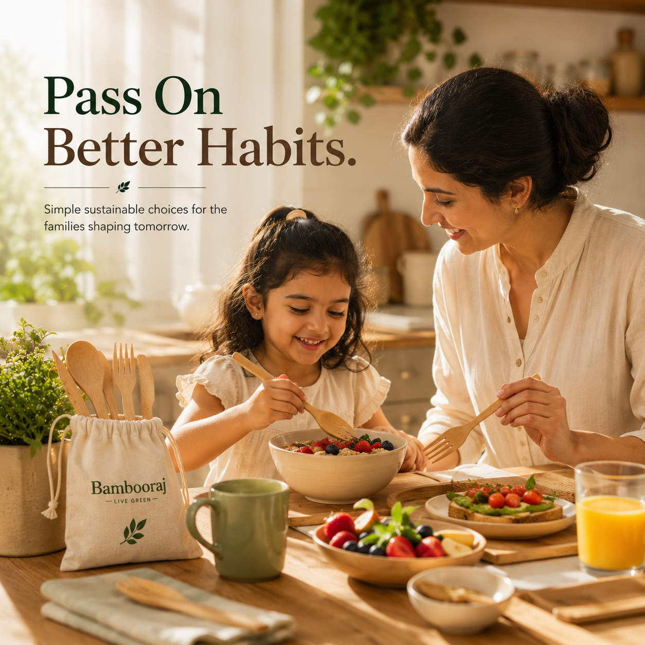 Bamboo Cutlery Set | Reusable &  Travel-Friendly | Sustainable Spoon, Fork, Knife & Straw in a Pouch