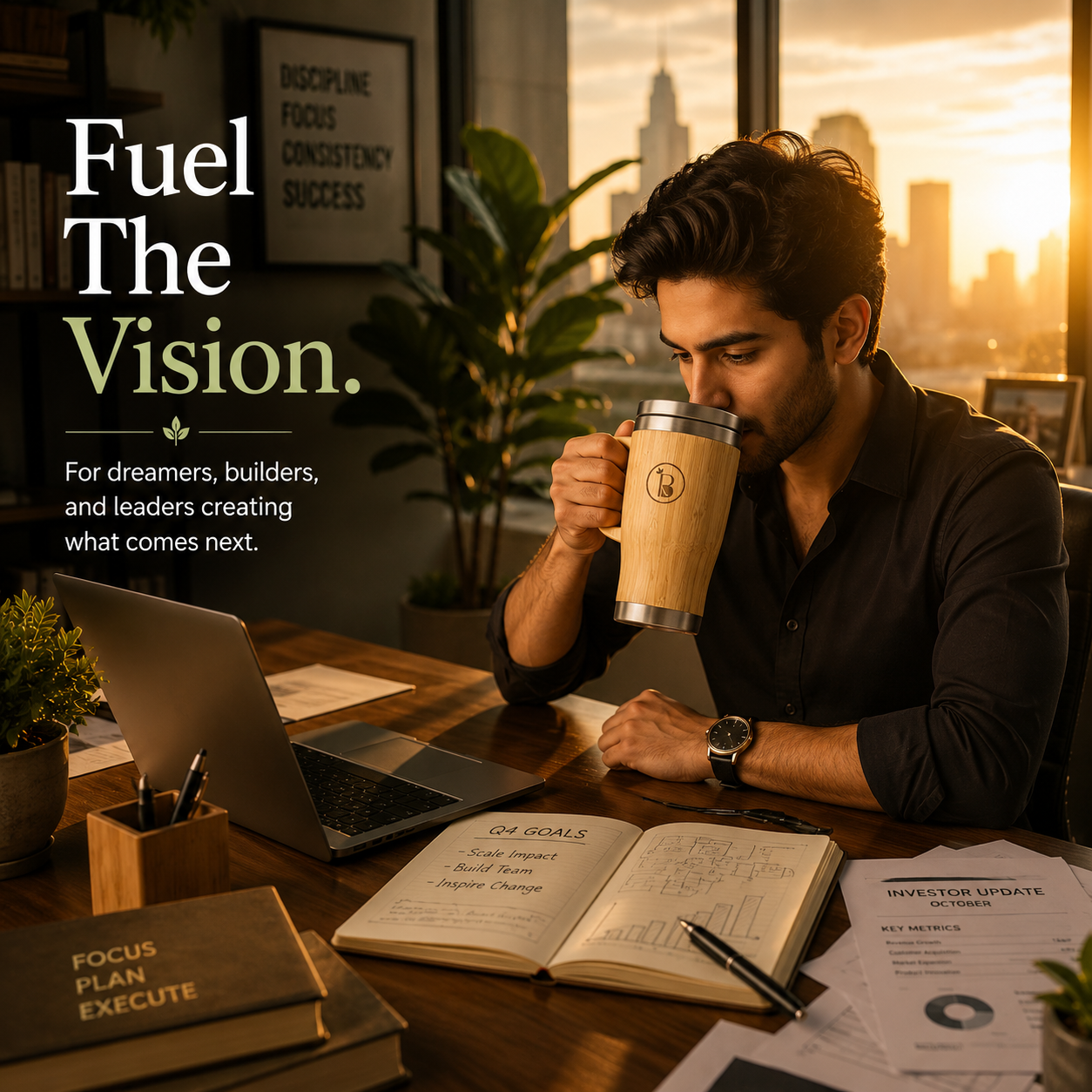Bamboo CEO Mug with Handle & Lid | Eco-friendly Sipper | Sustainable Travel Companion