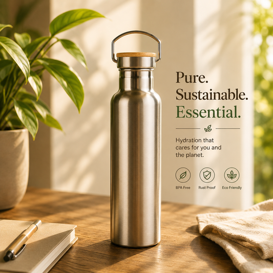 Insulated Stainless Steel Water Bottle 500 ml | Bamboo Lid and Handle| BPA-Free & Rust-Proof