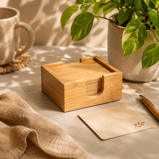 Bamboo Coaster Set of 6 with Holder | Sustainable Tableware | Dining Essentials for Home and Office Use