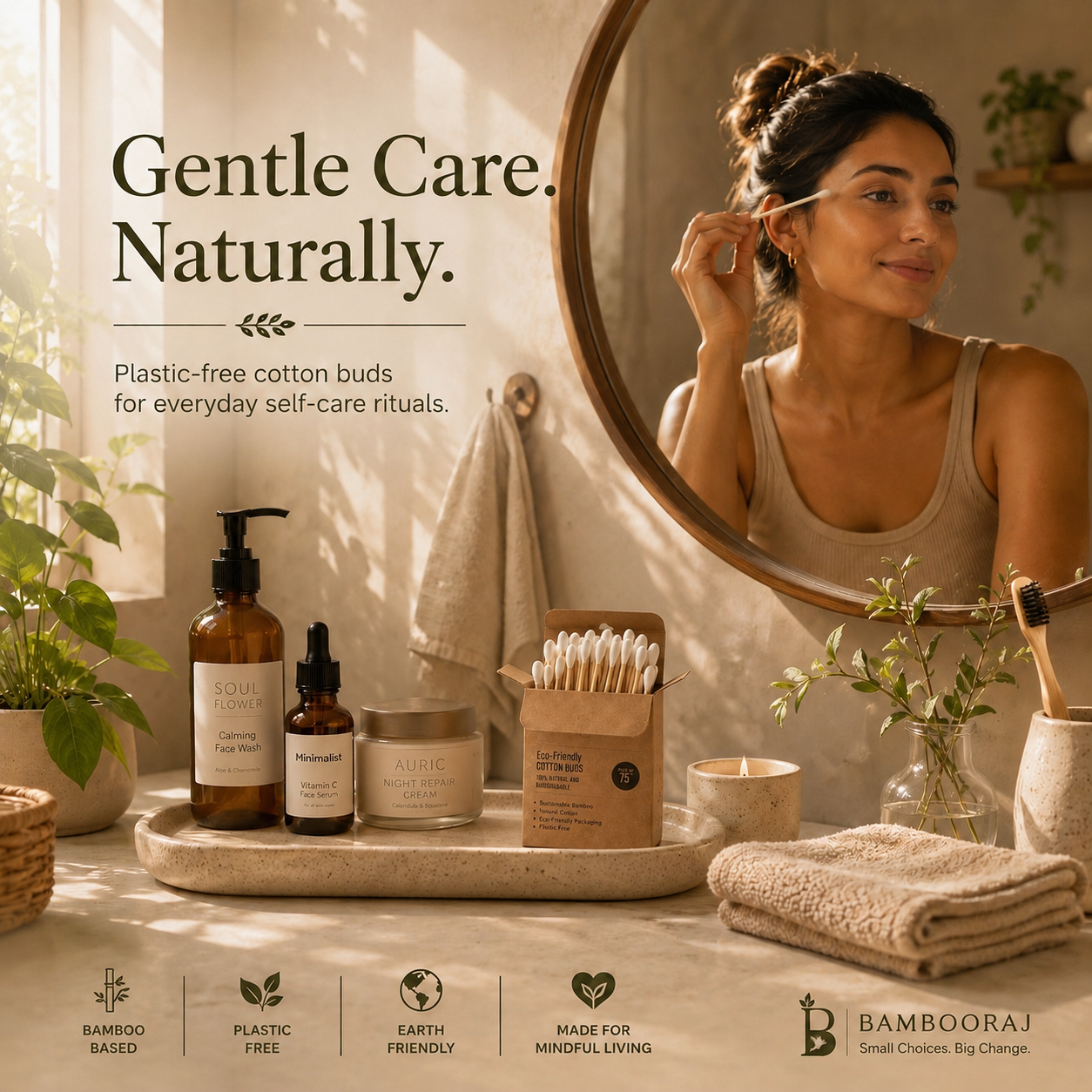 Bamboo Cotton Buds| Eco-Friendly Cotton Swabs| Soft and Gentle Earbuds | Sustainable Pack of 75