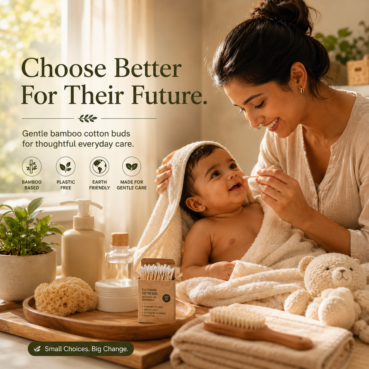 Bamboo Cotton Buds| Eco-Friendly Cotton Swabs| Soft and Gentle Earbuds | Sustainable Pack of 75