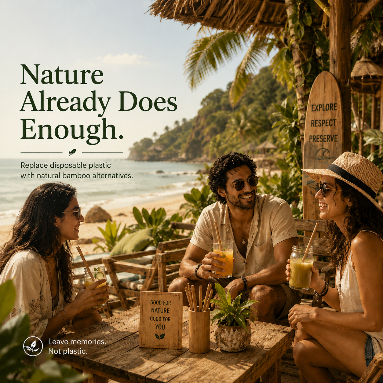 Bamboo Straws | Natural Straws | Sustainable & Reusable Drinking Straw for Eco-Friendly Living | Set of 6