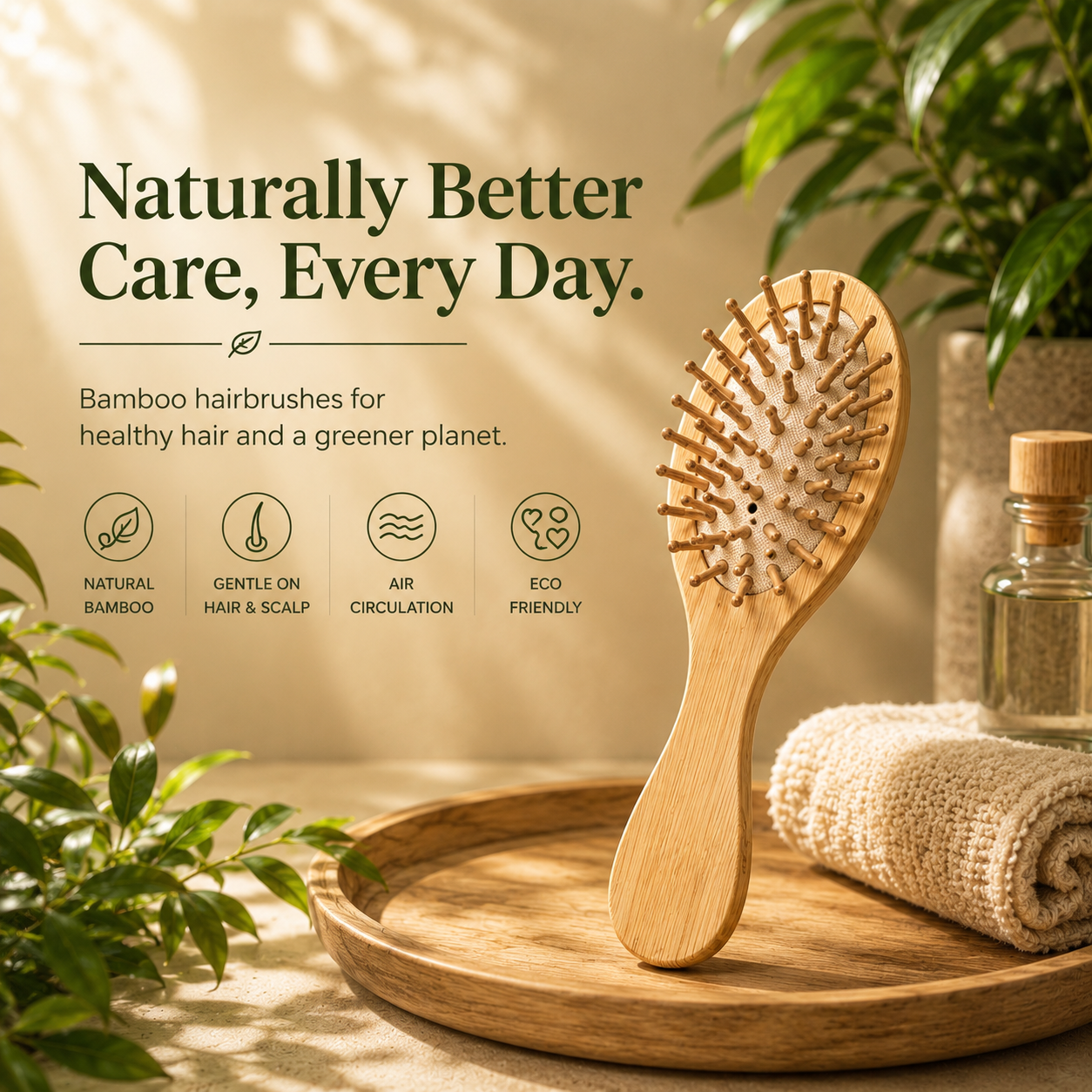 Bamboo Paddle Brush for Men, Women, Children— Detangles, Exfoliates Scalp & Reduces Frizz