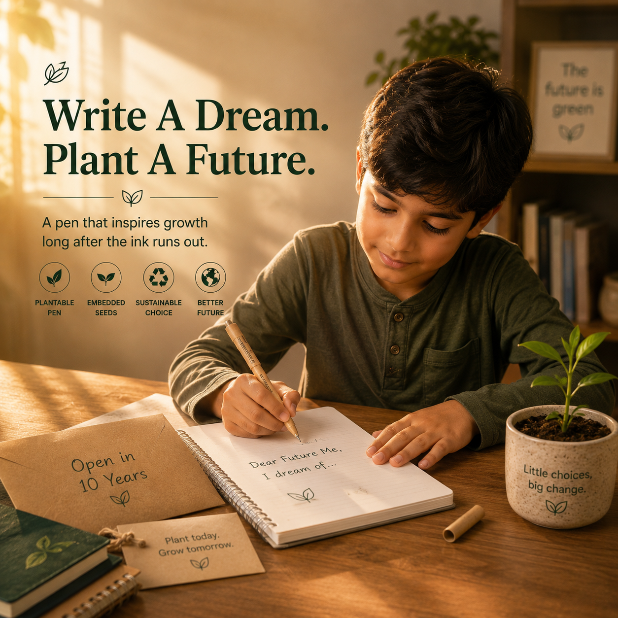 Plantable Seed Pen | Sustainable Recycled Cardboard Pen with Embedded Seeds | Eco-Friendly Writing Tool (Pack Of 4)