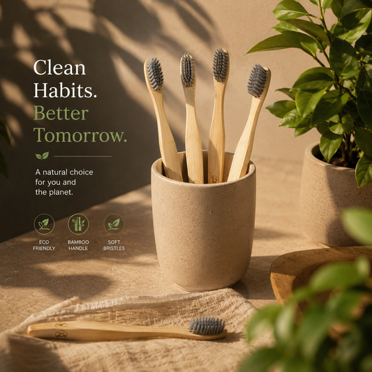 Bamboo Toothbrush| S/C curve with Charcoal Bristles(Set of 4)| BPA-Free Oral Care