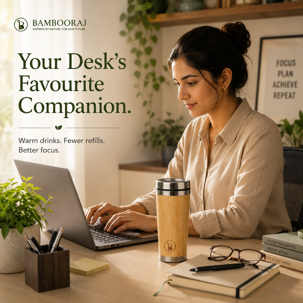 Bamboo Tumbler | 450ml Insulated | Eco-Friendly Travel Mug with Leak-Proof Lid