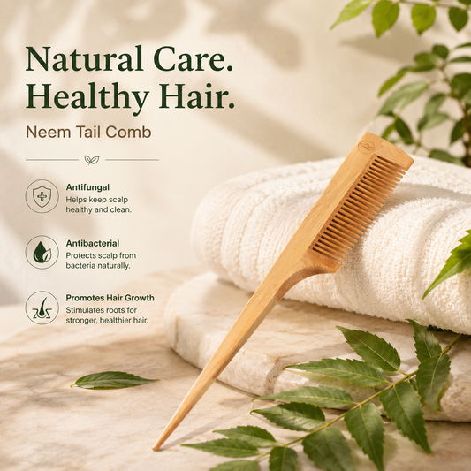 Neem Tail Comb | 100% Natural Neem Wood | Antimicrobial Precision Hair Styling Tool