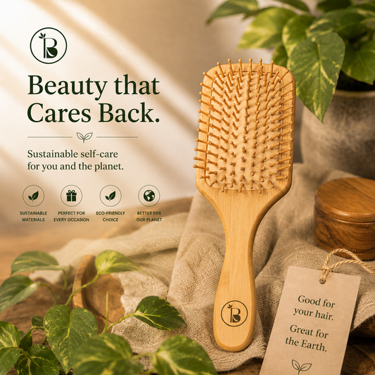 Organic Bamboo Hairbrush| Eco-Friendly Bamboo Paddle Hairbrush | Sustainable & Gentle Hair Care