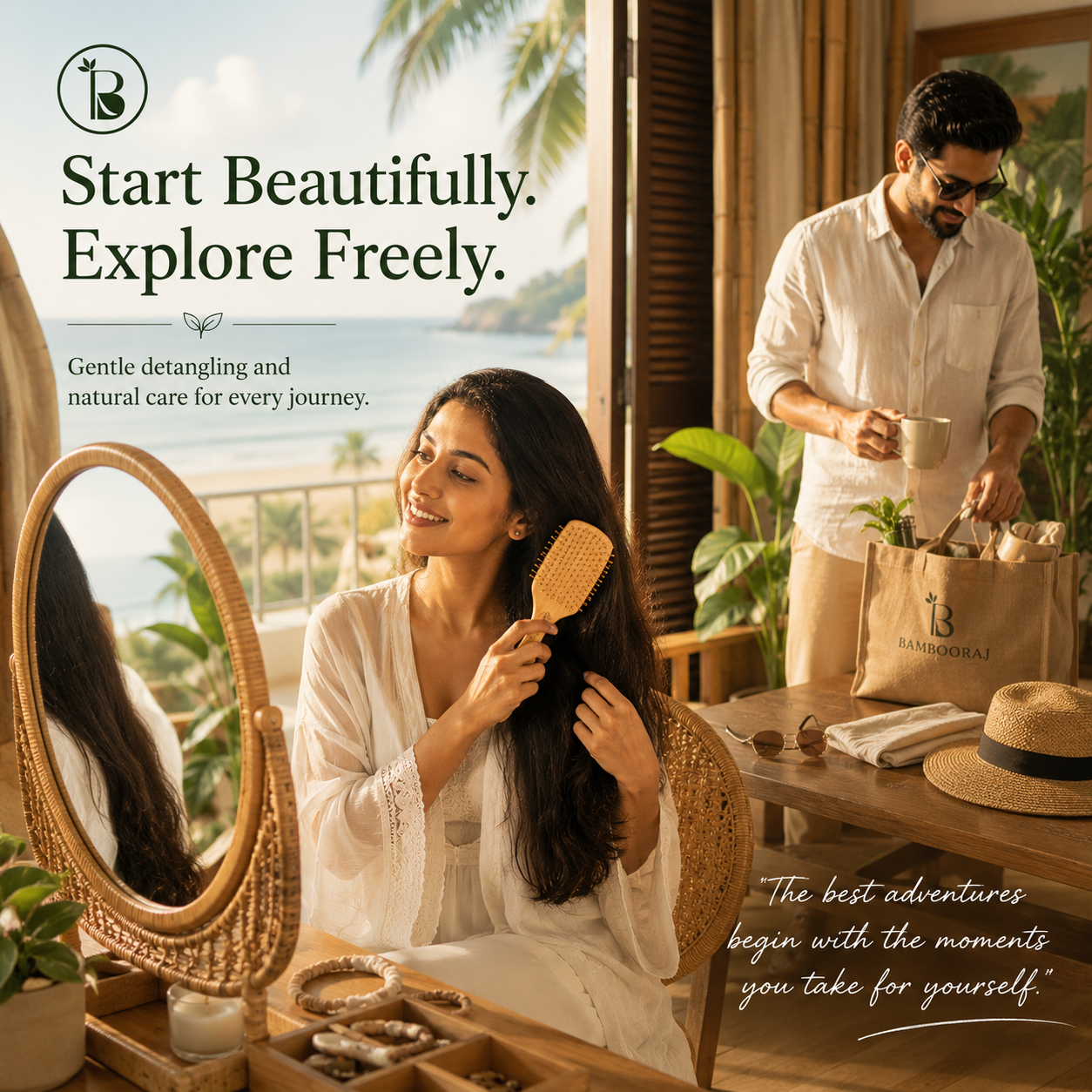 Organic Bamboo Hairbrush| Eco-Friendly Bamboo Paddle Hairbrush | Sustainable & Gentle Hair Care