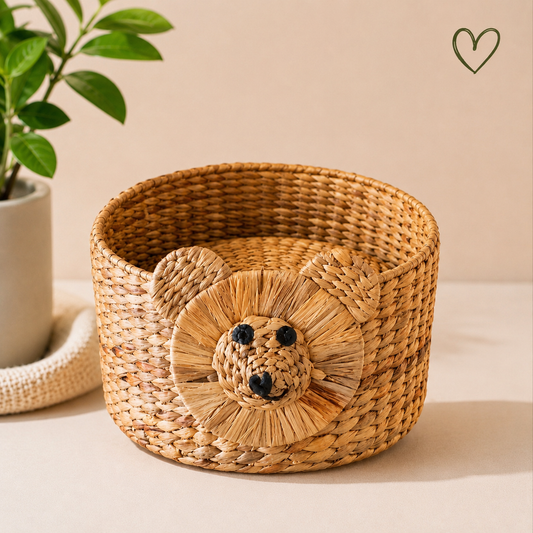 Lion Cub Storage Basket | Handwoven Eco-Friendly Basket | Bambooraj