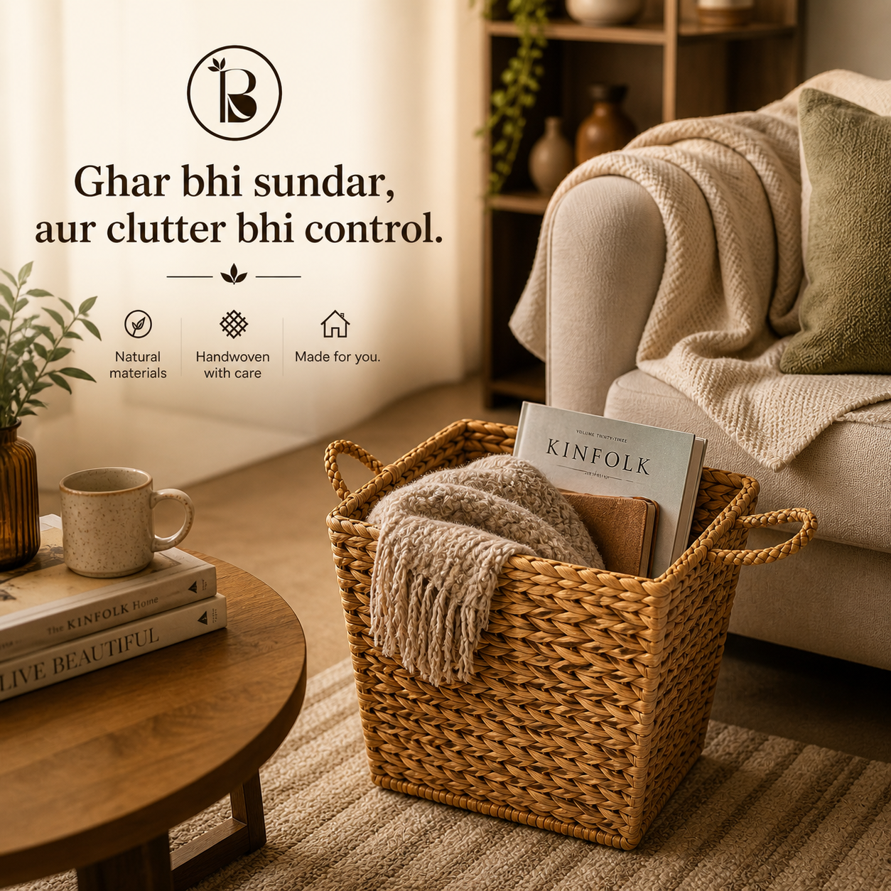 Dhara Water Hyacinth Bin | Handwoven Sustainable Storage Basket | Multipurpose basket