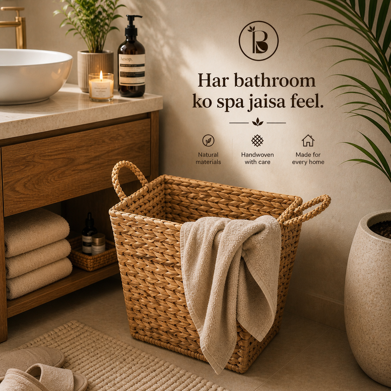 Dhara Water Hyacinth Bin | Handwoven Sustainable Storage Basket | Multipurpose basket