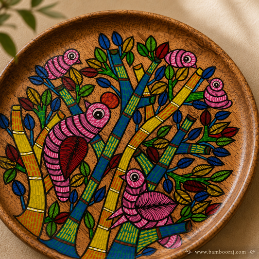 Handpainted Wooden Wall Plate with Gond Birds Art | 10 Decorative Wall Hanging