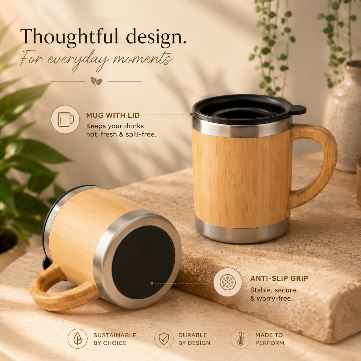 Bamboo Tea, Coffee Mug with Lid | Insulated Travel Cup | Eco-Friendly & Stylish