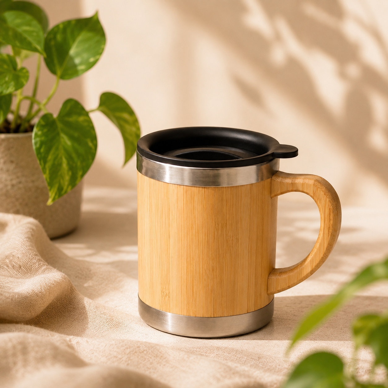 Bamboo Tea, Coffee Mug with Lid | Insulated Travel Cup | Eco-Friendly & Stylish