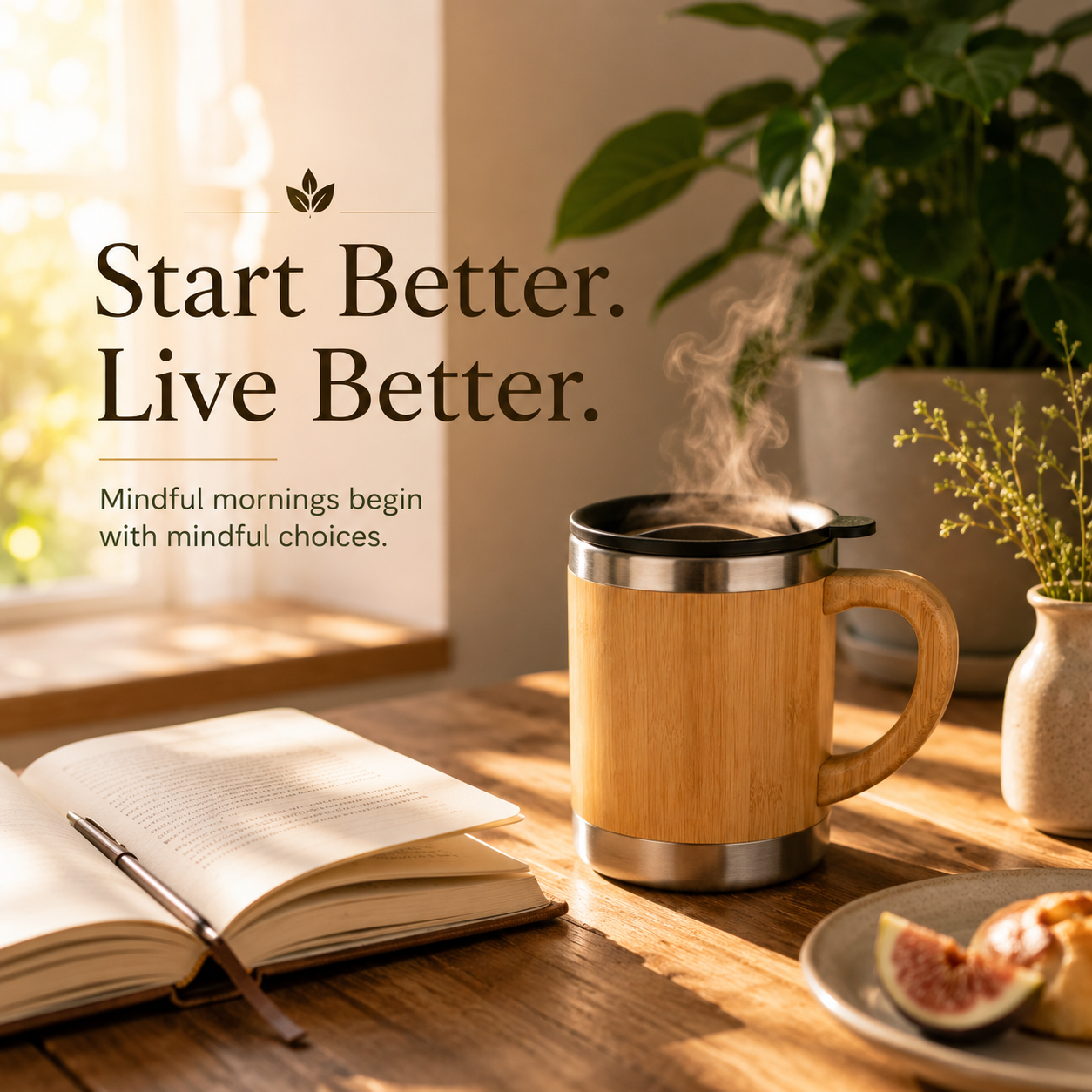 Bamboo Tea, Coffee Mug with Lid | Insulated Travel Cup | Eco-Friendly & Stylish