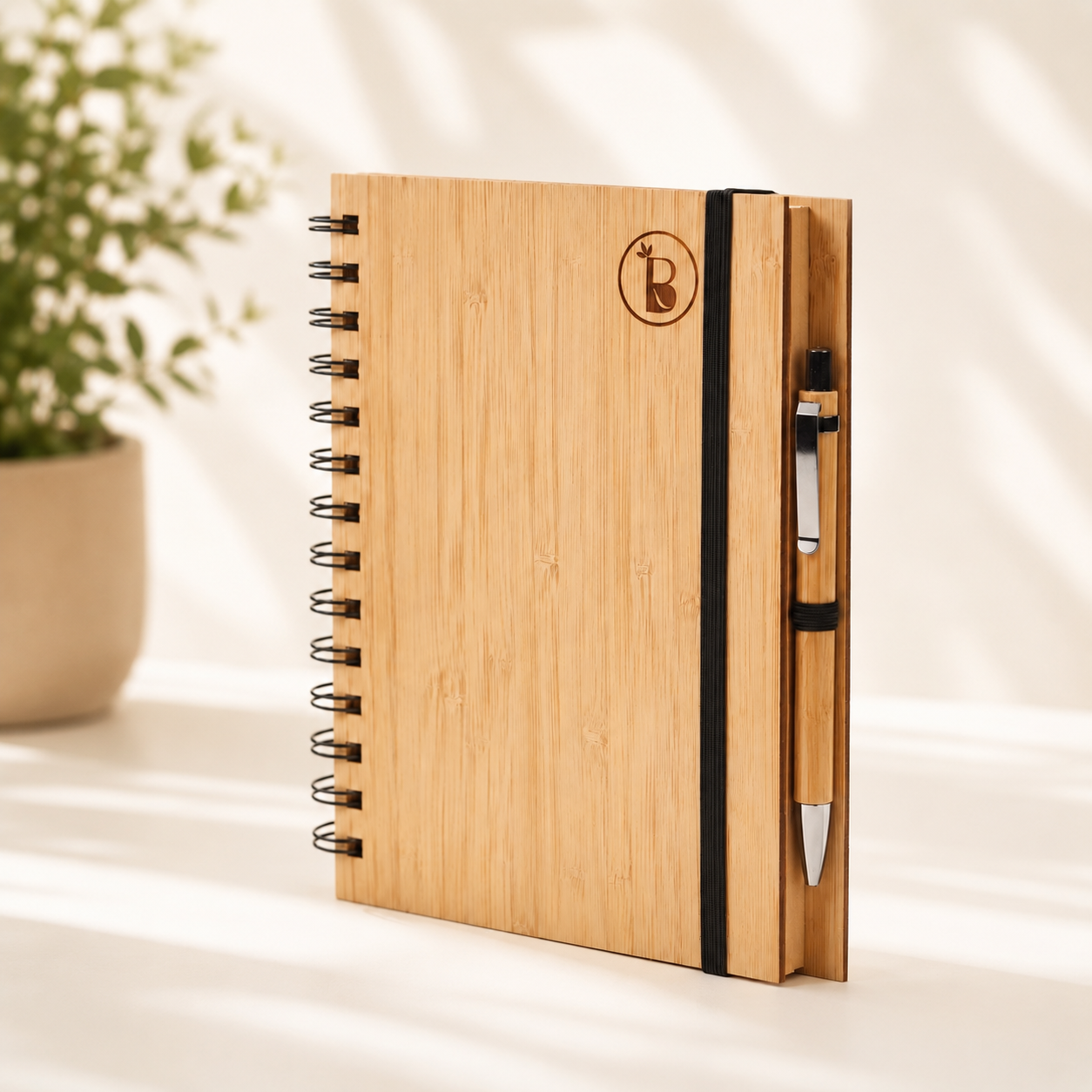Bamboo Notepad with Pen | Eco-Friendly Notebook | Recycled Paper | Diary with Pen