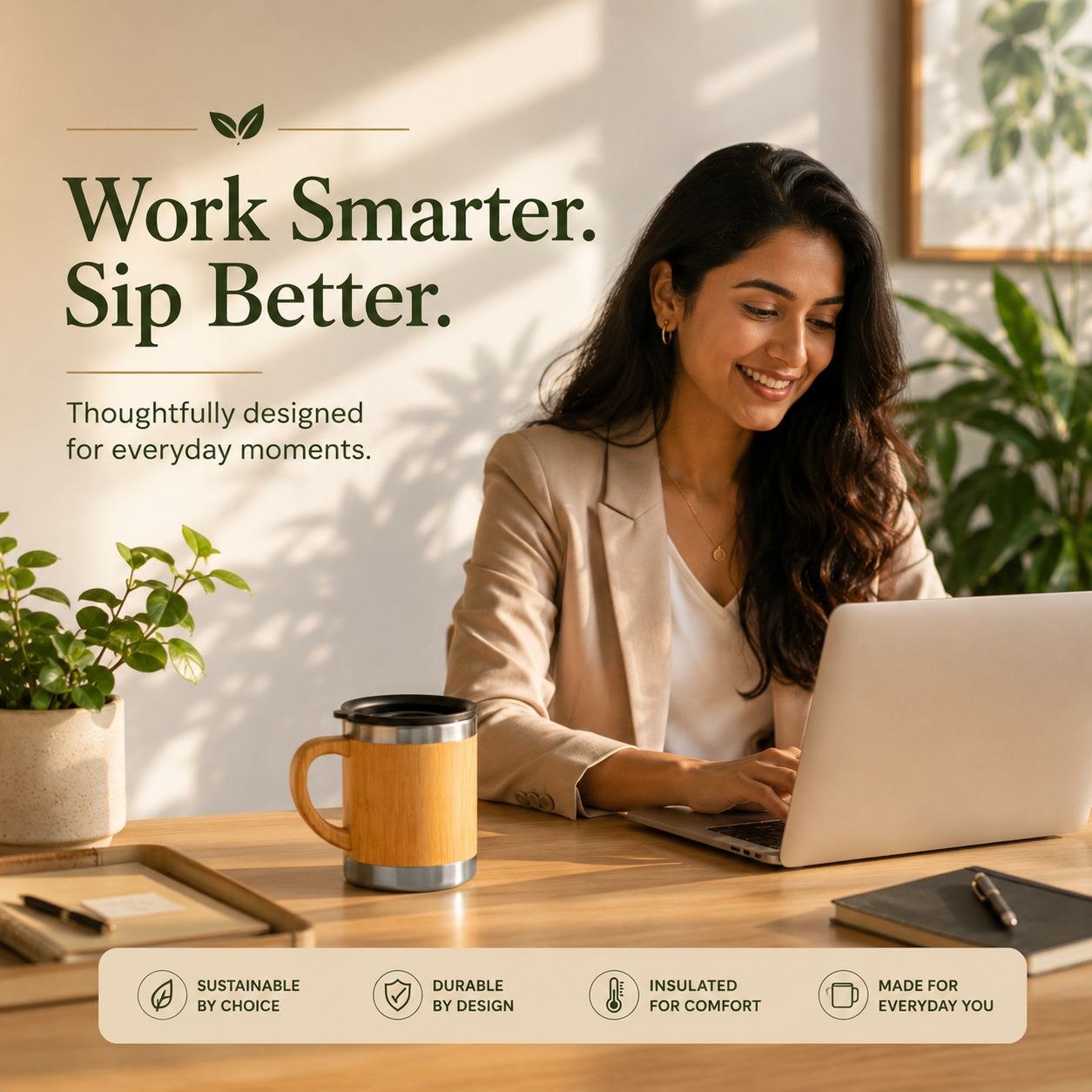 Bamboo Tea, Coffee Mug with Lid | Insulated Travel Cup | Eco-Friendly & Stylish