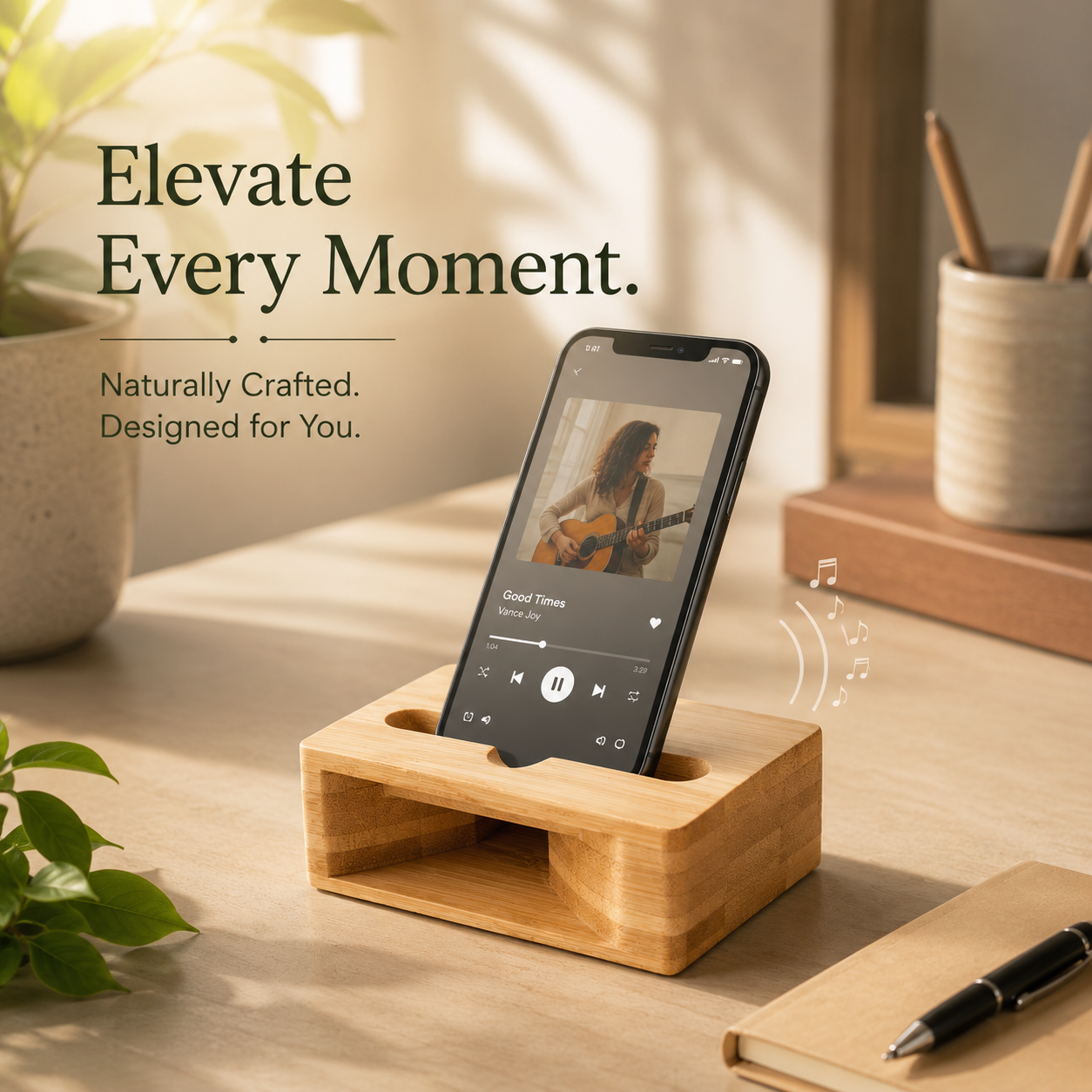 Bamboo Mobile Stand & Natural Sound Amplifier | Eco-Friendly Phone Holder