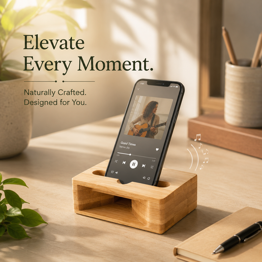 Bamboo Mobile Stand & Natural Sound Amplifier | Eco-Friendly Phone Holder