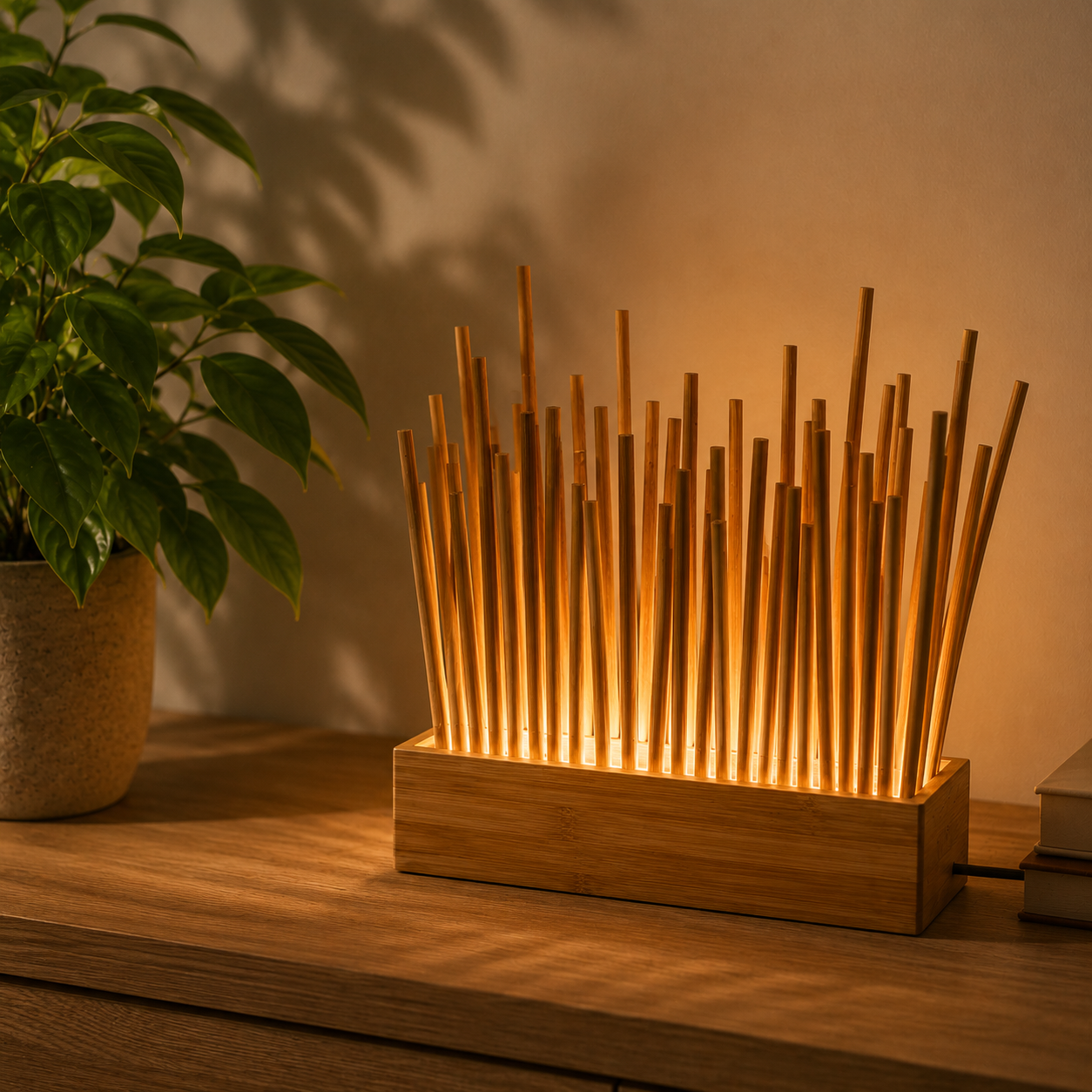 Harmony Light | Bamboo Round Stick with LED |Natural Lamp for Home, Office Décor | Modern Lighting