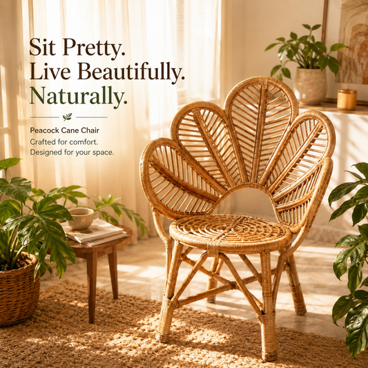 Peacock Cane Chair | Artisanal, Eco-Friendly Cafe Chair | Handcrafted Furniture