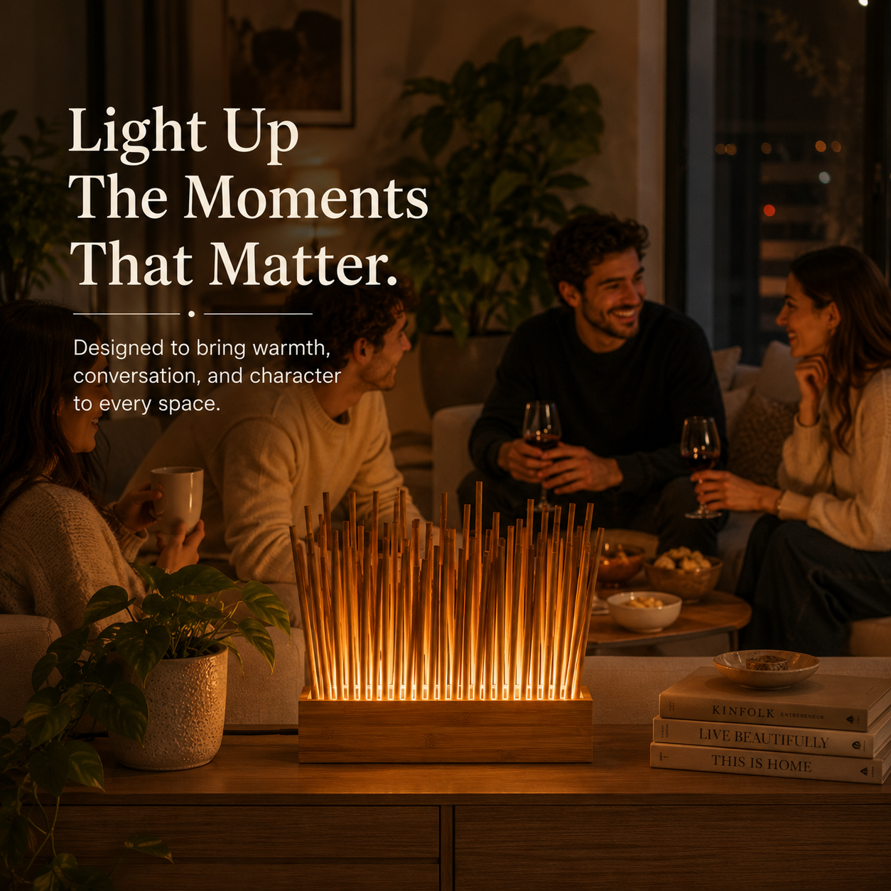 Harmony Light | Bamboo Round Stick with LED |Natural Lamp for Home, Office Décor | Modern Lighting