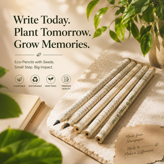 Plantable Seed Pencil|Newspaper Pencil with Seeds|Eco-Pencil (Set of 5)