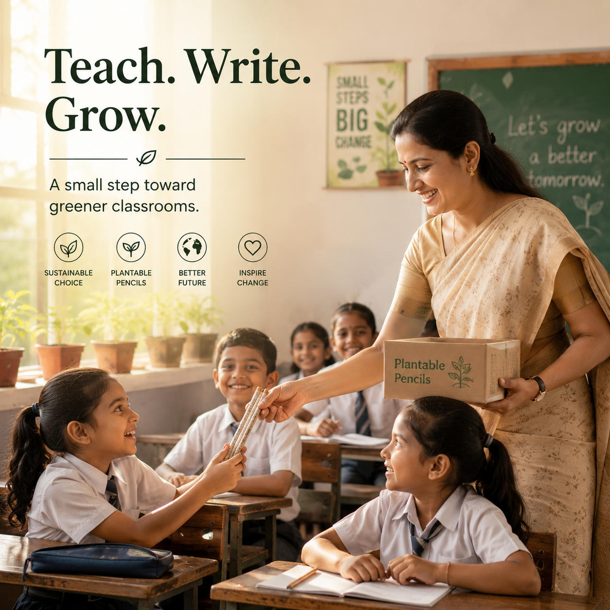 Plantable Seed Pencil|Newspaper Pencil with Seeds|Eco-Pencil (Set of 5)