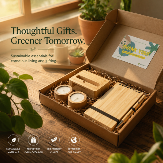Eco Bamboo Hamper | 1 Diary + Pen 1 Amplifier, 2 Tealight Candle Holders