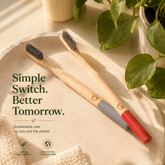 Bamboo Toothbrush | Charcoal-Infused Bristles | Biodegradable Eco-Friendly Handle (SET OF 2)