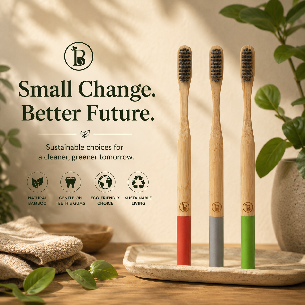 Bamboo Toothbrush | Charcoal-Infused Bristles | Biodegradable Eco-Friendly Handle (SET OF 2)